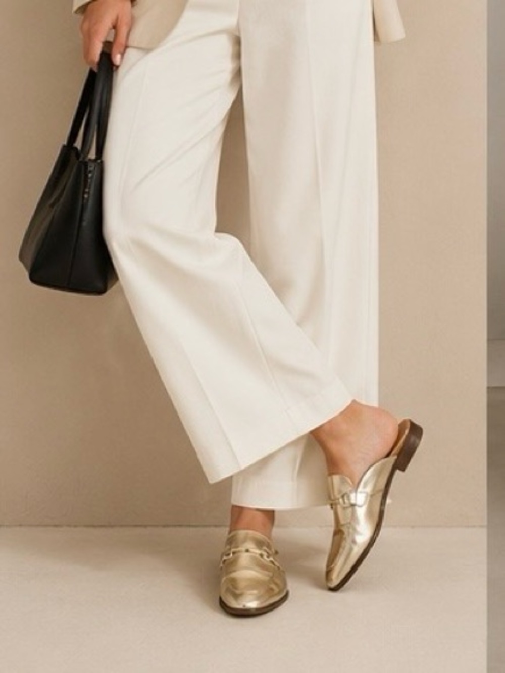 Womens Metallic Gold Horsebit Mule Loafers Pointed Toe Slip On Flats size 8.5